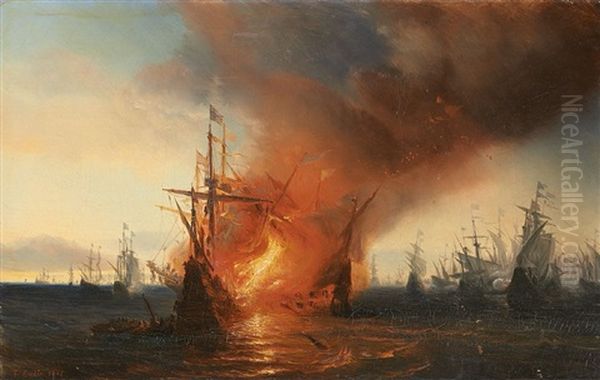 Combat Naval Oil Painting by Jean-Antoine-Theodore Giroust