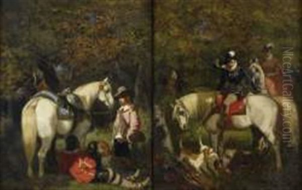 Chasse A Courre (pair) Oil Painting by Achille Giroux