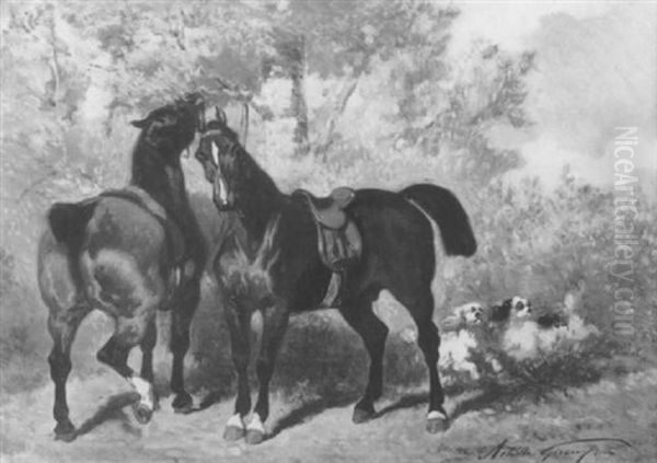 Chevaux Au Repos Oil Painting by Achille Giroux