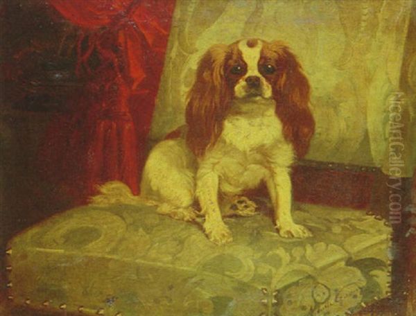 King Charles Sur Une Chaise Damassee Oil Painting by Achille Giroux