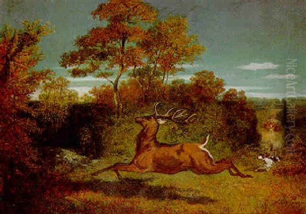 Le Cerf Pourchasse Oil Painting by Achille Giroux