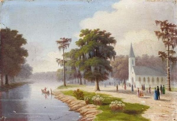 La Sortie De L'eglise, Un Dimanche En Louisiane Oil Painting by Charles Giroux