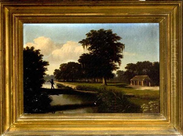 Rural Louisiana Landscape With Hunter And His Dog Oil Painting by Charles Giroux