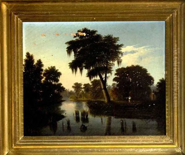 Fisherman On The Louisiana Bayou Oil Painting by Charles Giroux