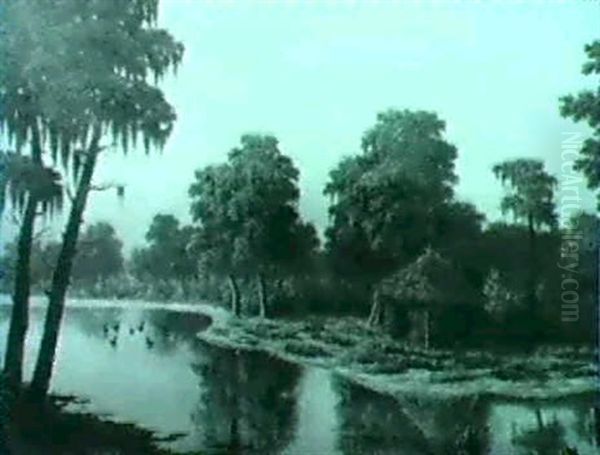 Indian Hut On Bayou Harvey Oil Painting by Charles Giroux