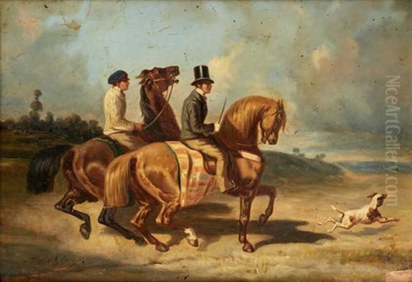 Cavalier Et Son Lad Dans Les Dunes (after Alfred De Dreux) Oil Painting by Andre Giroux