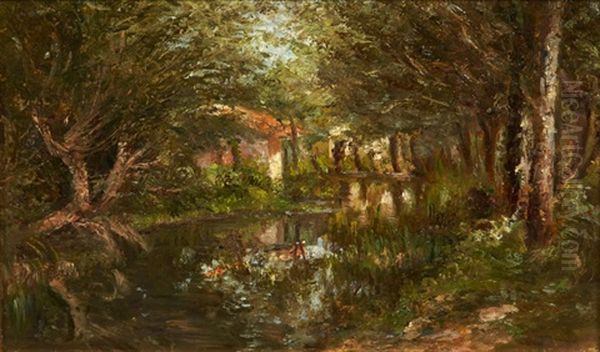 Maison Au Bord De L'etang Dans La Foret Oil Painting by Andre Giroux