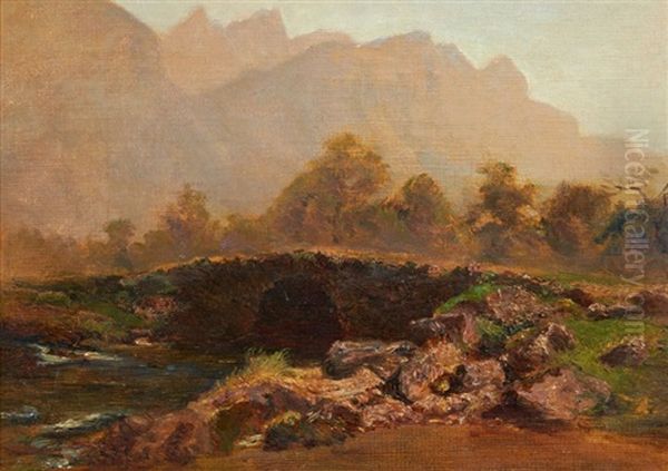 Petit Pont Dans Un Paysage De Montagne Oil Painting by Andre Giroux