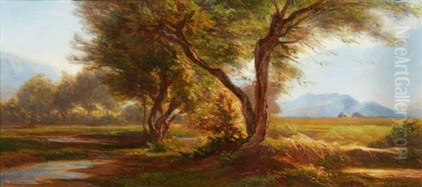 Deux Arbres Au Milieu De La Prairie Oil Painting by Andre Giroux