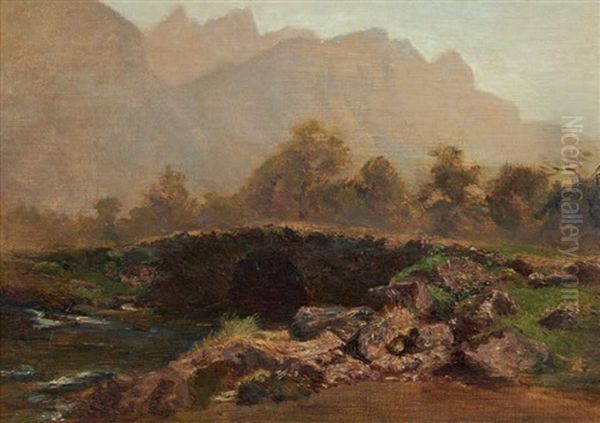 Petit Pont Dans Un Paysage De Montagne Oil Painting by Andre Giroux