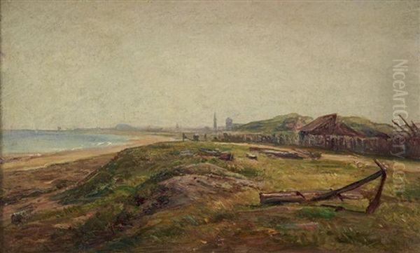 Bord De Mer A Courseulles Oil Painting by Andre Giroux