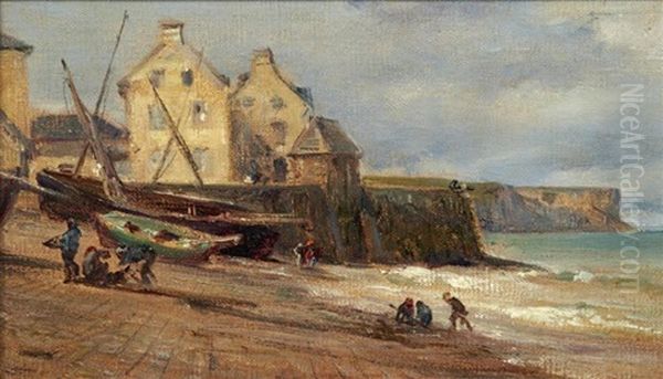 Les Pecheurs A Courseulles Oil Painting by Andre Giroux