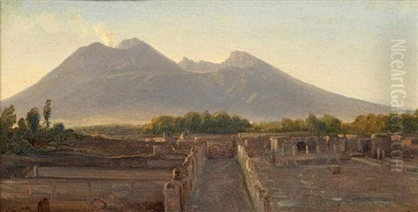 Vue Du Vesuve Depuis Les Ruines De Pompei Oil Painting by Andre Giroux