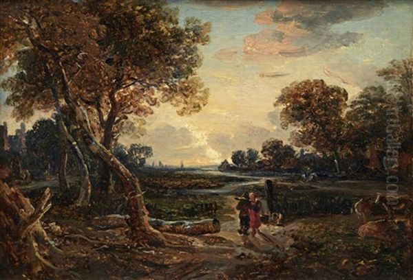 Couple De Bergers Dans Un Paysage Flamand Oil Painting by Andre Giroux