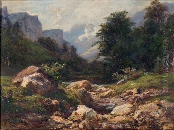 Vue Prise Au Village De Villegen (suisse) Oil Painting by Andre Giroux