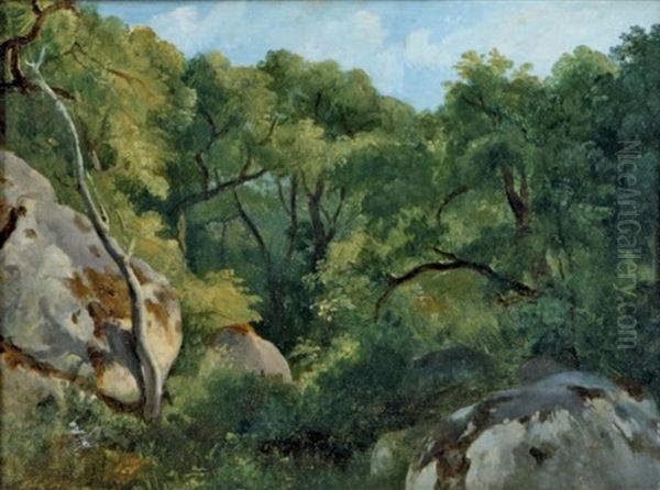 Paysage Aux Rochers Dans La Foret De Fontainebleau Oil Painting by Andre Giroux