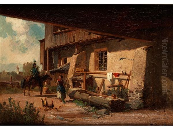 Bauernhof Mit Holzbrunnen Oil Painting by Bernhard Girscher