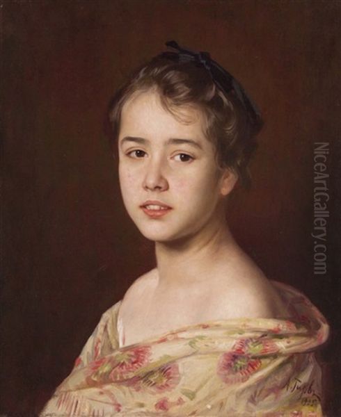 Portrait Of A Young Lady Oil Painting by Alfred Alfredovich Girv