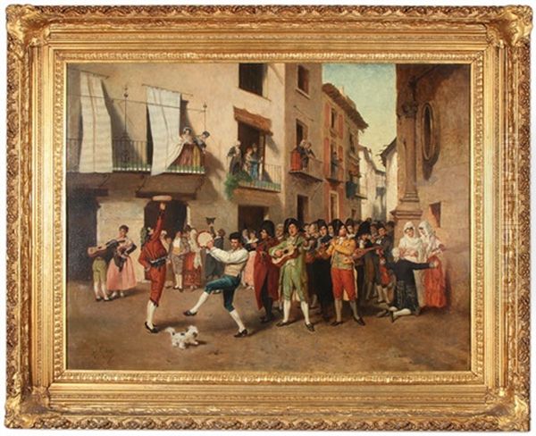 Street Scene Celebration Oil Painting by Antonio Gisbert