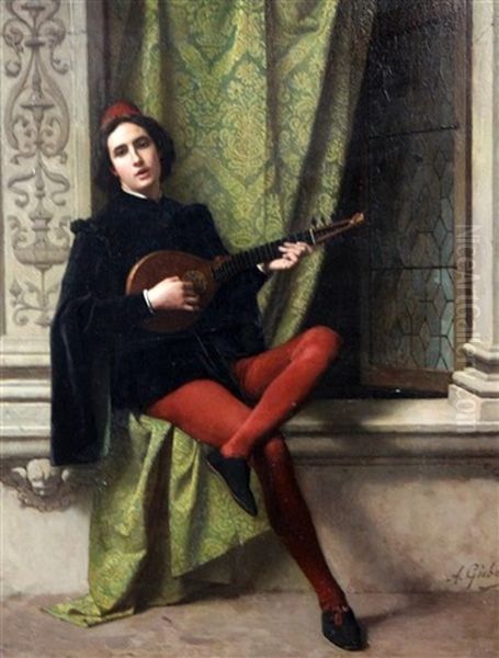 Gentleman Playing A Mandolin Oil Painting by Antonio Gisbert