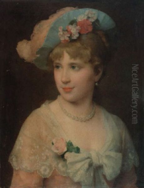 Jeune Elegante Au Chapeau Fleuri Oil Painting by Antonio Gisbert