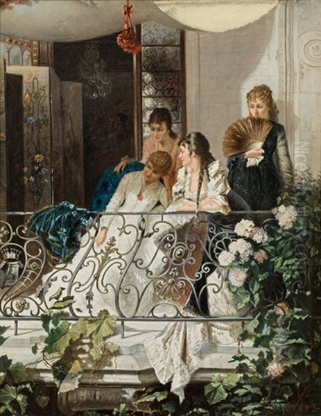 Young Women On A Balcony Oil Painting by Josef Gisela