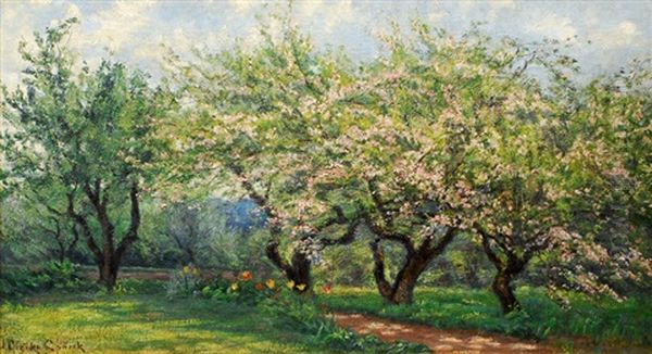 Blooming Apple Trees Oil Painting by Ida Gisiko-Spaerck