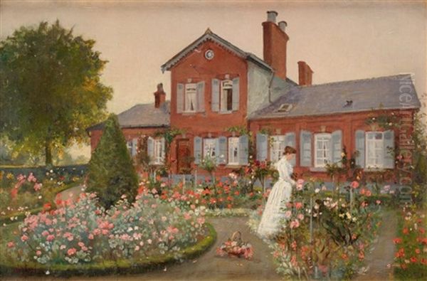 Jeune Femme Dans Un Jardin De Roses Oil Painting by Pierre Charles Gislain