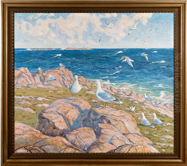 Klippkust Med Fiskmasar Oil Painting by William Gislander