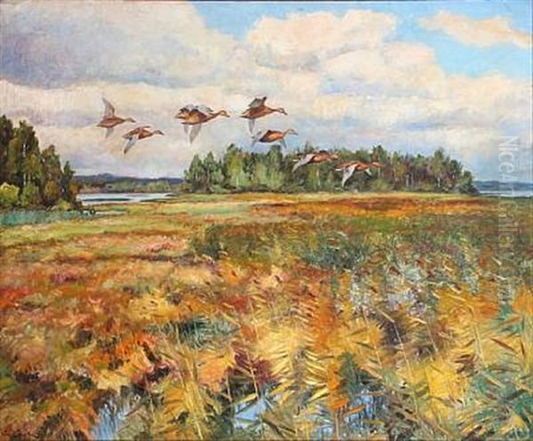 Low-flying Ducks Oil Painting by William Gislander