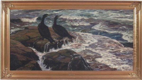 Sjofaglar Pa Klippa Oil Painting by William Gislander