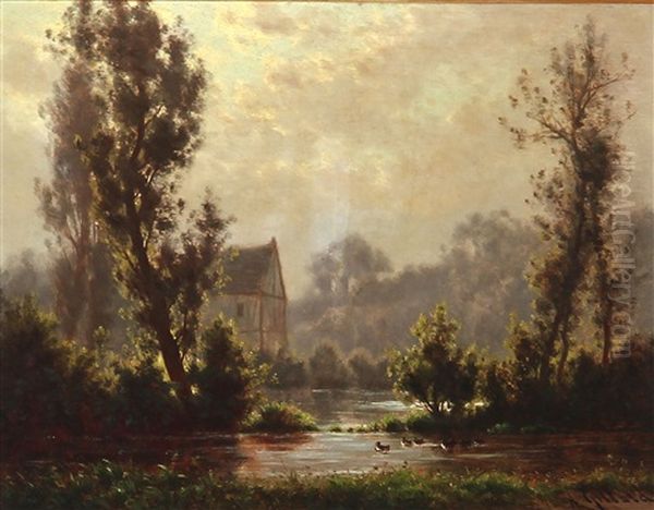 Forest Edge At A Lake Oil Painting by Alexandre-Charles-Joseph Gittard