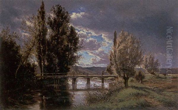 The Old Bridge, Touraine Oil Painting by Alexandre-Charles-Joseph Gittard