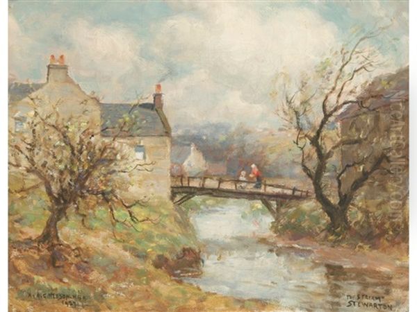 North Berwick And The Stream Stewarton (2 Works) Oil Painting by Albert Abram Gittleson