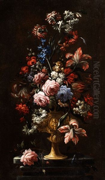 Stilleben Mit Reliefierter Prunkvase Und Grossem Blumenbukett Oil Painting by Niccola Giuli