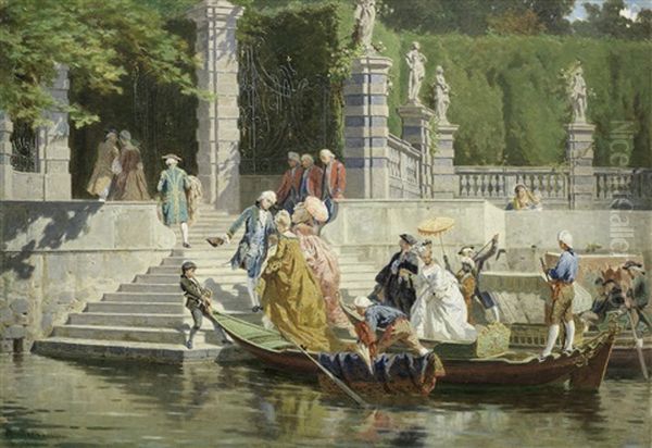 The Reception At Villa Carlotta, Lake Como Oil Painting by Bartolomeo Giuliano