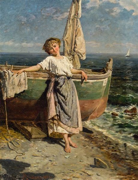 Fischerin Am Meeresstrand Oil Painting by Bartolomeo Giuliano