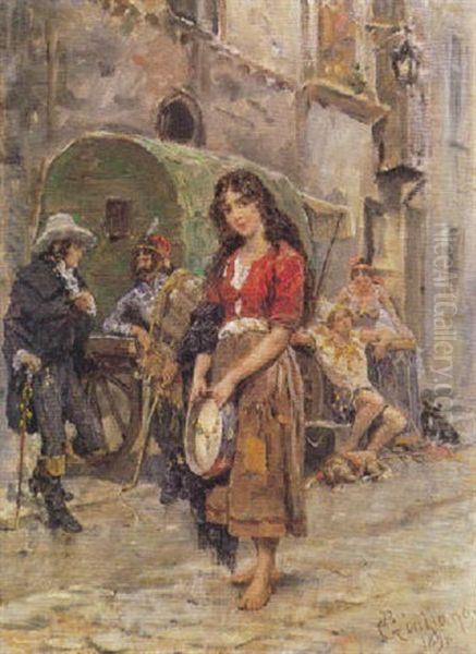 La Suonatrice Ambulante Di Tamburello Oil Painting by Bartolomeo Giuliano