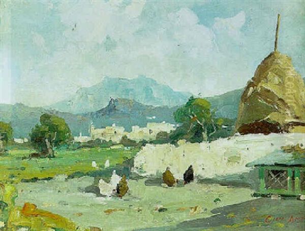 Farmyard Scene With Haystacks Oil Painting by Bartolomeo Giuliano