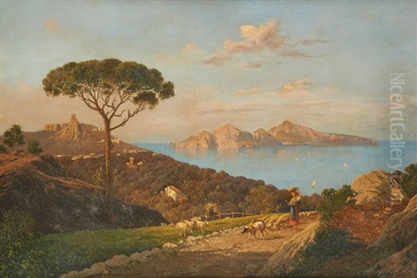 Bergere Sur Fond De La Baie De Capri Oil Painting by Guglielmo Giusti