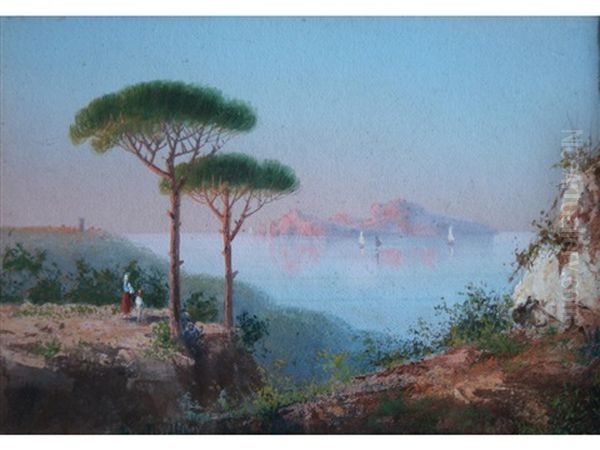 A View Across The Bay Of Naples To Ischia Oil Painting by Guglielmo Giusti