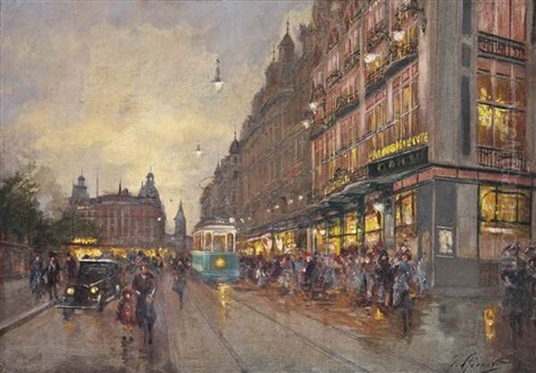 Parisian Boulevard Oil Painting by Fausto Giusto