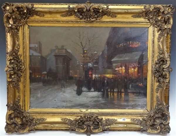 Les Boulevards Parisiens En Hiver Oil Painting by Fausto Giusto