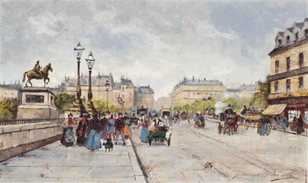 A Busy Day On The Pont Neuf, Paris Oil Painting by Fausto Giusto