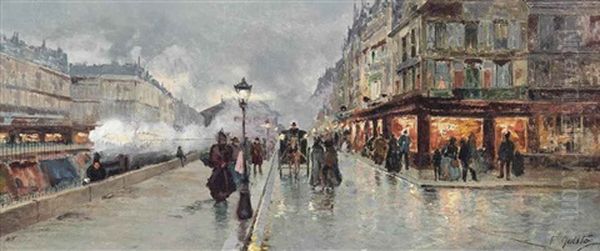 At The Gare Saint Lazare Towards The End Of The Day Oil Painting by Fausto Giusto