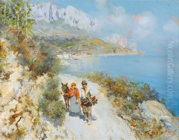 Uferweg An Der Amalfikuste Mit Staffage Oil Painting by Fausto Giusto