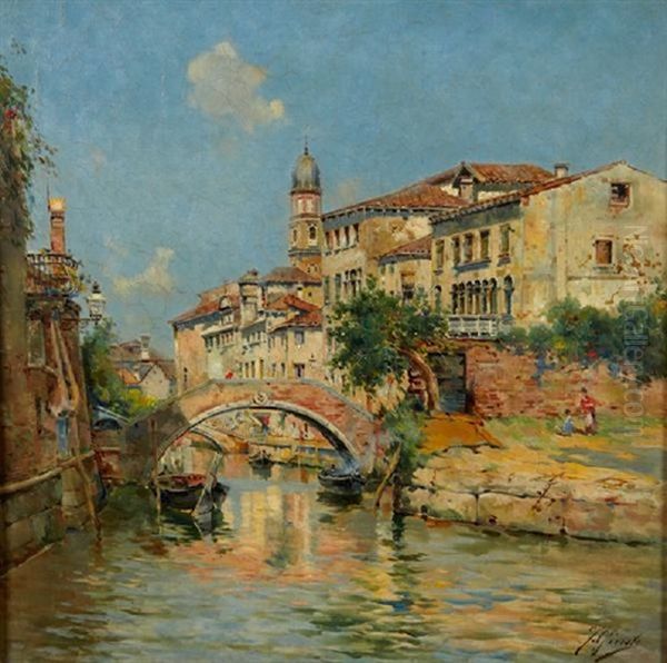 Vue D'un Canal A Venise Oil Painting by Fausto Giusto