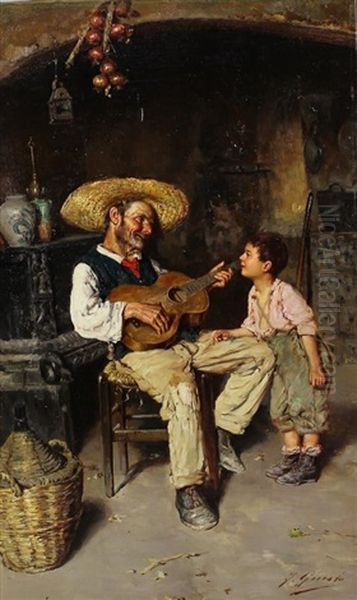 Le Vieux Guitariste Oil Painting by Fausto Giusto