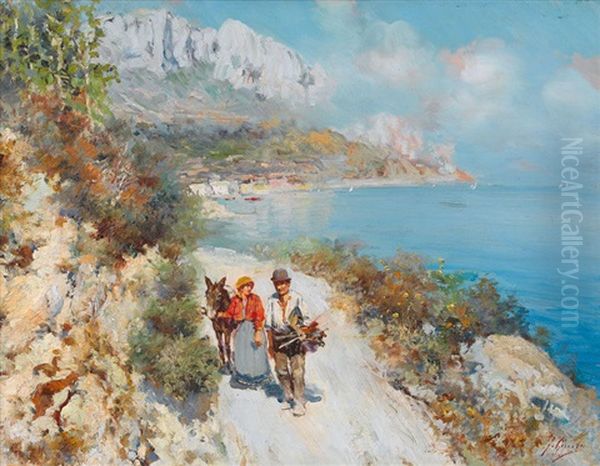 Uferweg An Der Amalfikuste Mit Staffage Oil Painting by Fausto Giusto