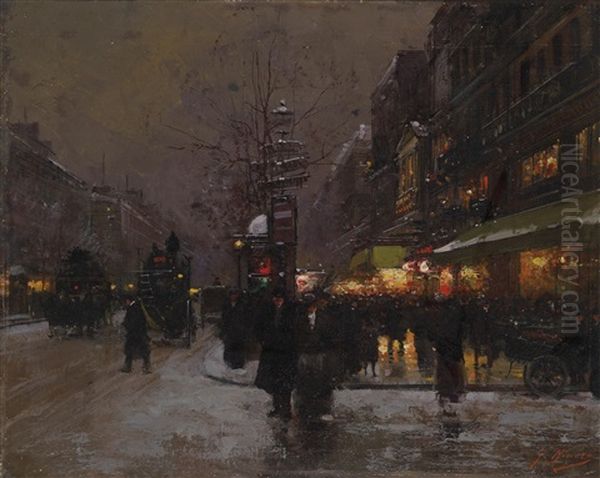 Winterabend In Paris Oil Painting by Fausto Giusto